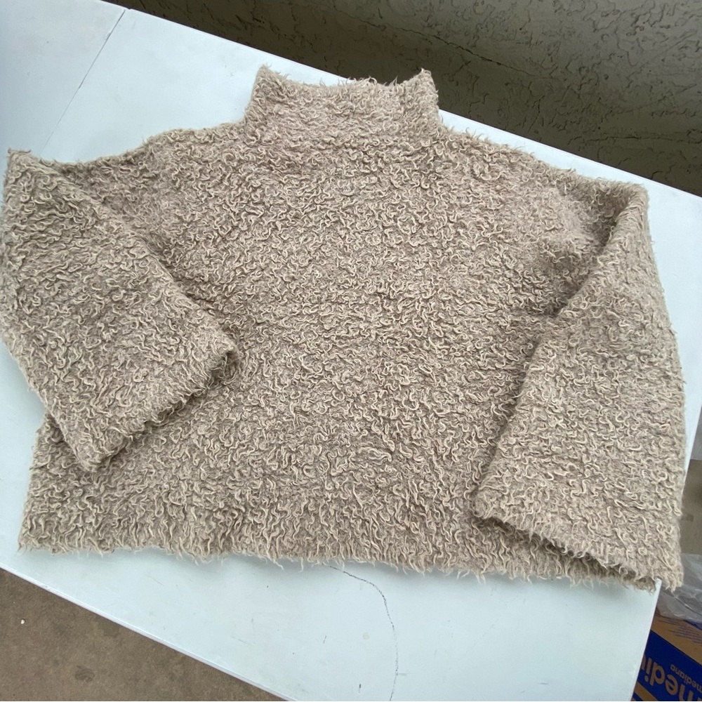 Lauren Manoogian Bouclé Cocoon Sweater Alpaca Blend Funnel Neck XO Bell Flare